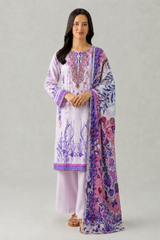 Basic Printed Lawn 3 PCS Suit Stitched Pink