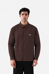 Brown checked men's full sleeve shirt front model view