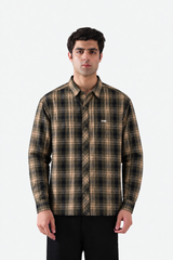 Olive and beige checkered shirt full front view