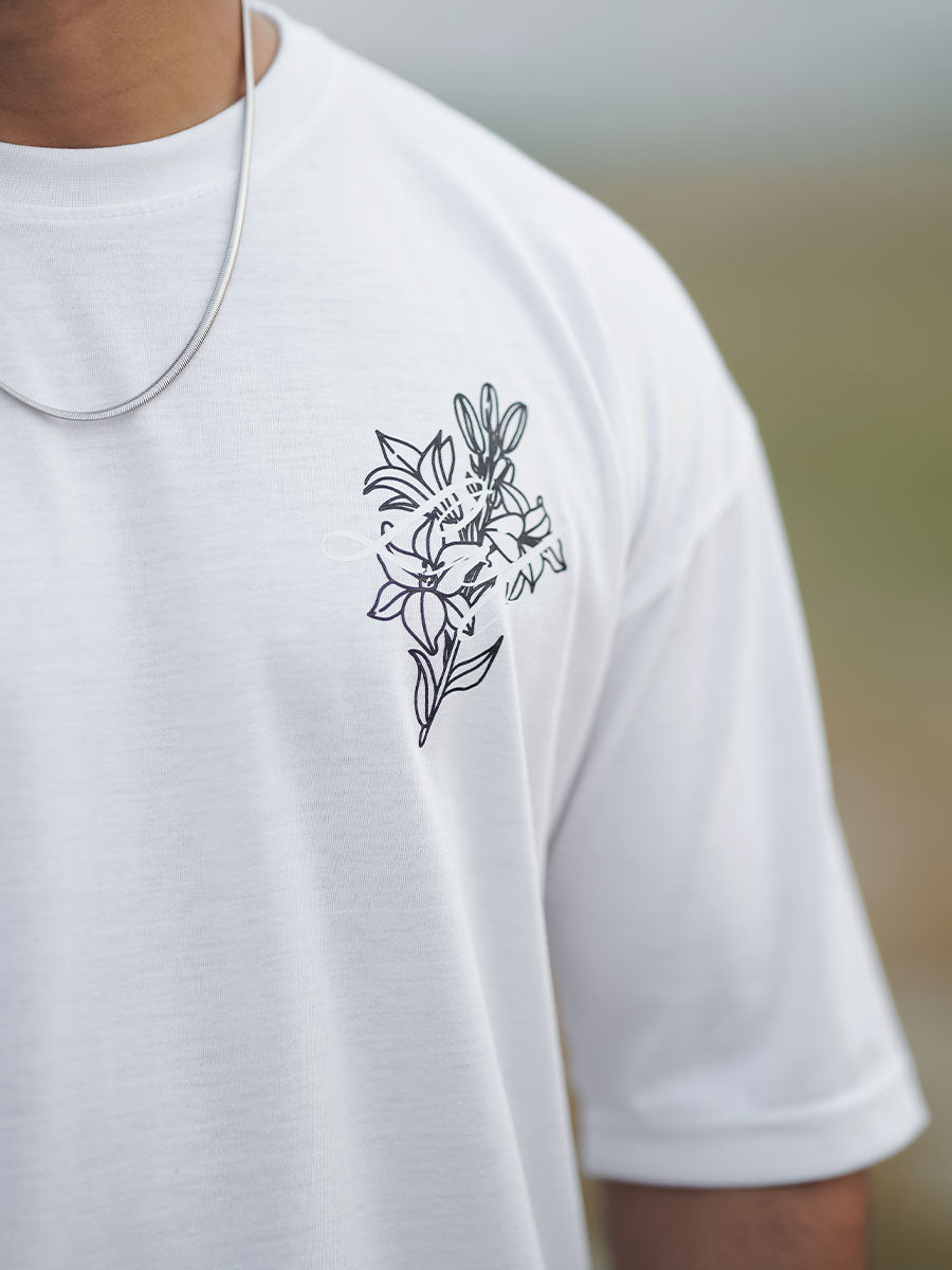 Login Oversized White Printed T-Shirts