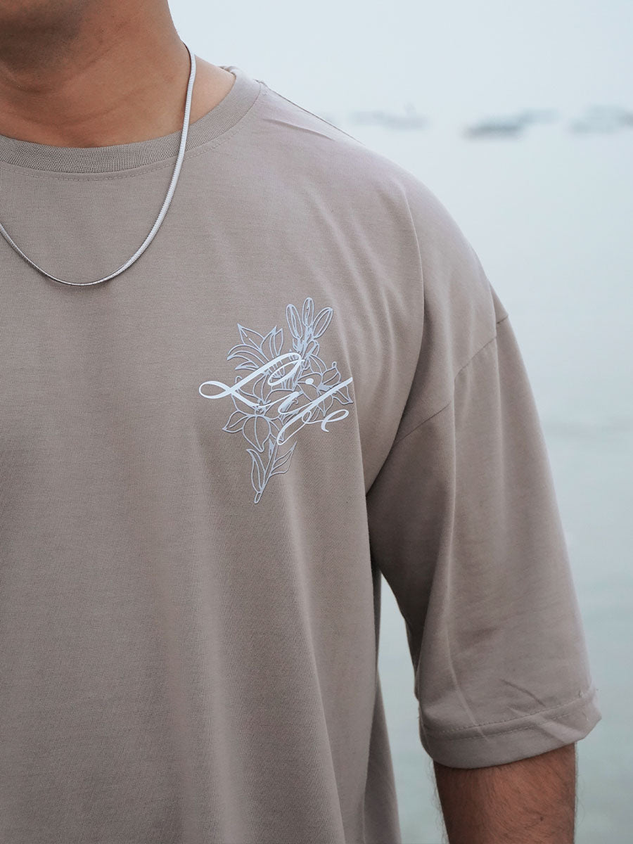 Login Oversized Grey Printed T-Shirts