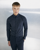 Men’s Navy Blue Striped Formal Shirt – Full Sleeve