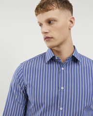 Men’s Blue & White Striped Formal Shirt – Long Sleeve