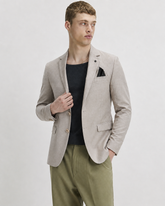 Beige Textured Slim Fit Blazer