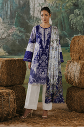 Basic Printed Lawn 3 PCS Suit Stitched Blue