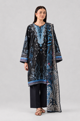 Basic Printed Lawn 3 PCS Suit Stitched Black