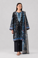 Basic Printed Lawn 3 PCS Suit Stitched Black