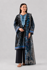 Basic Printed Lawn 3 PCS Suit Stitched Black