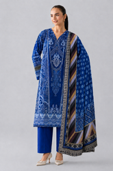 Basic Printed Lawn 3 PCS Suit Stitched Blue