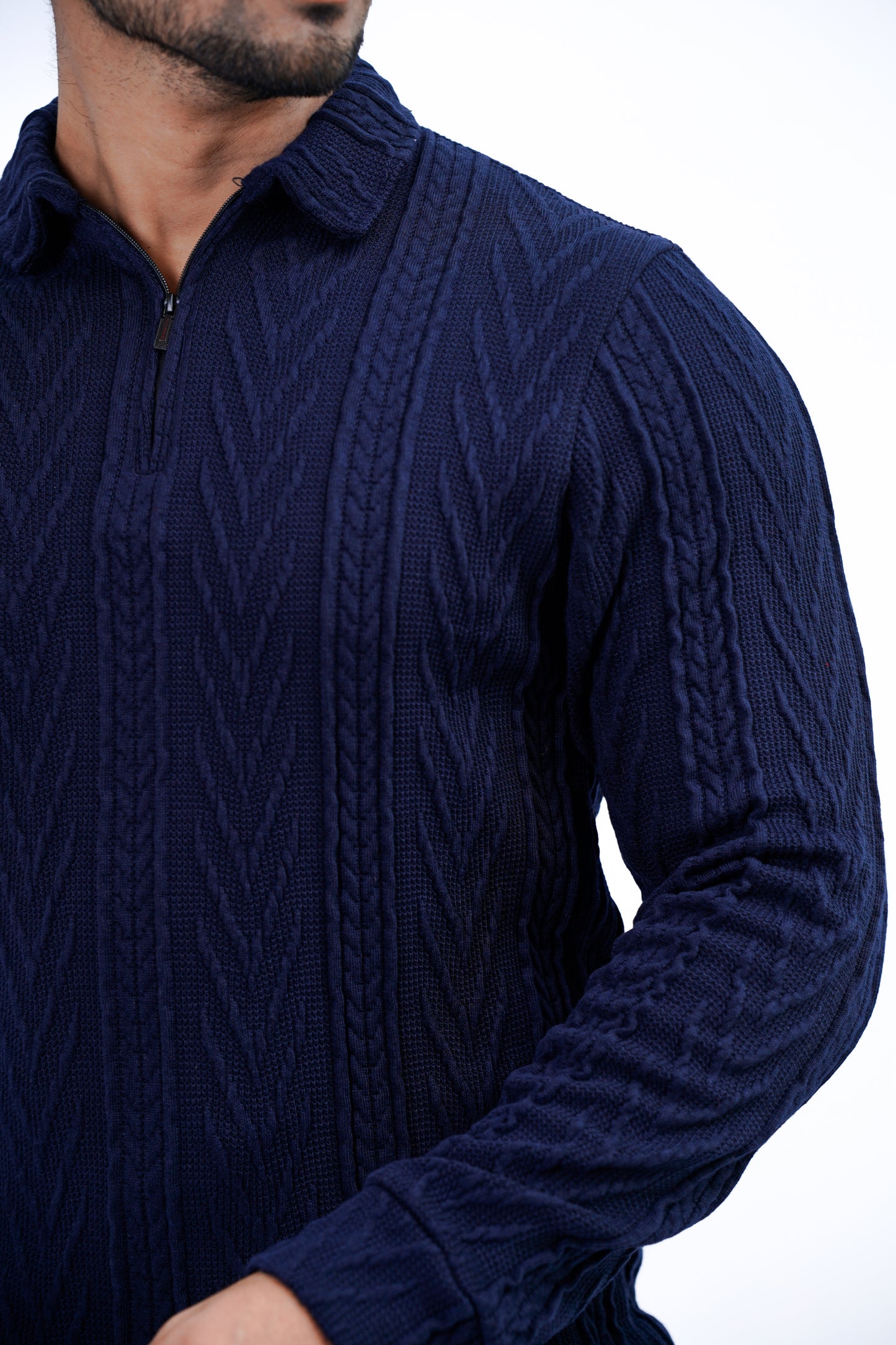 Men’s Textured Half-Zip Sweater – Navy