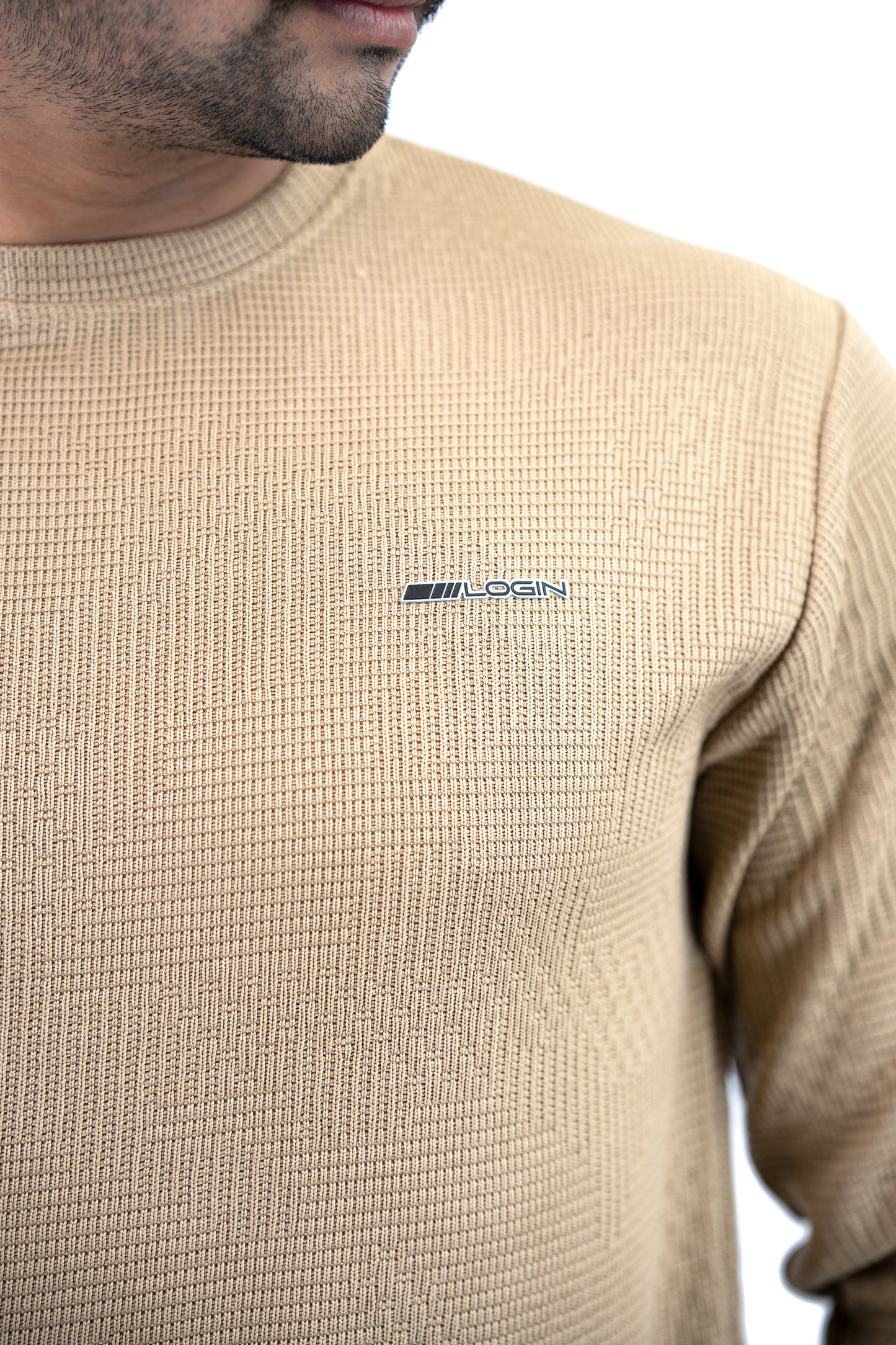 Khaki – Men’s Textured Waffle Knit Crewneck