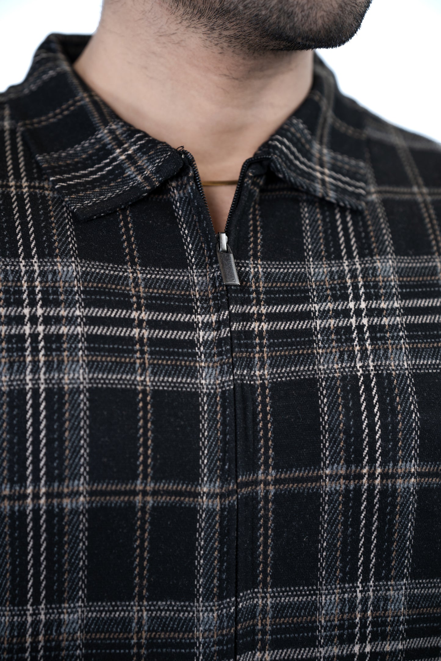 Men’s Checkered Zip Jacket – Beige Plaid