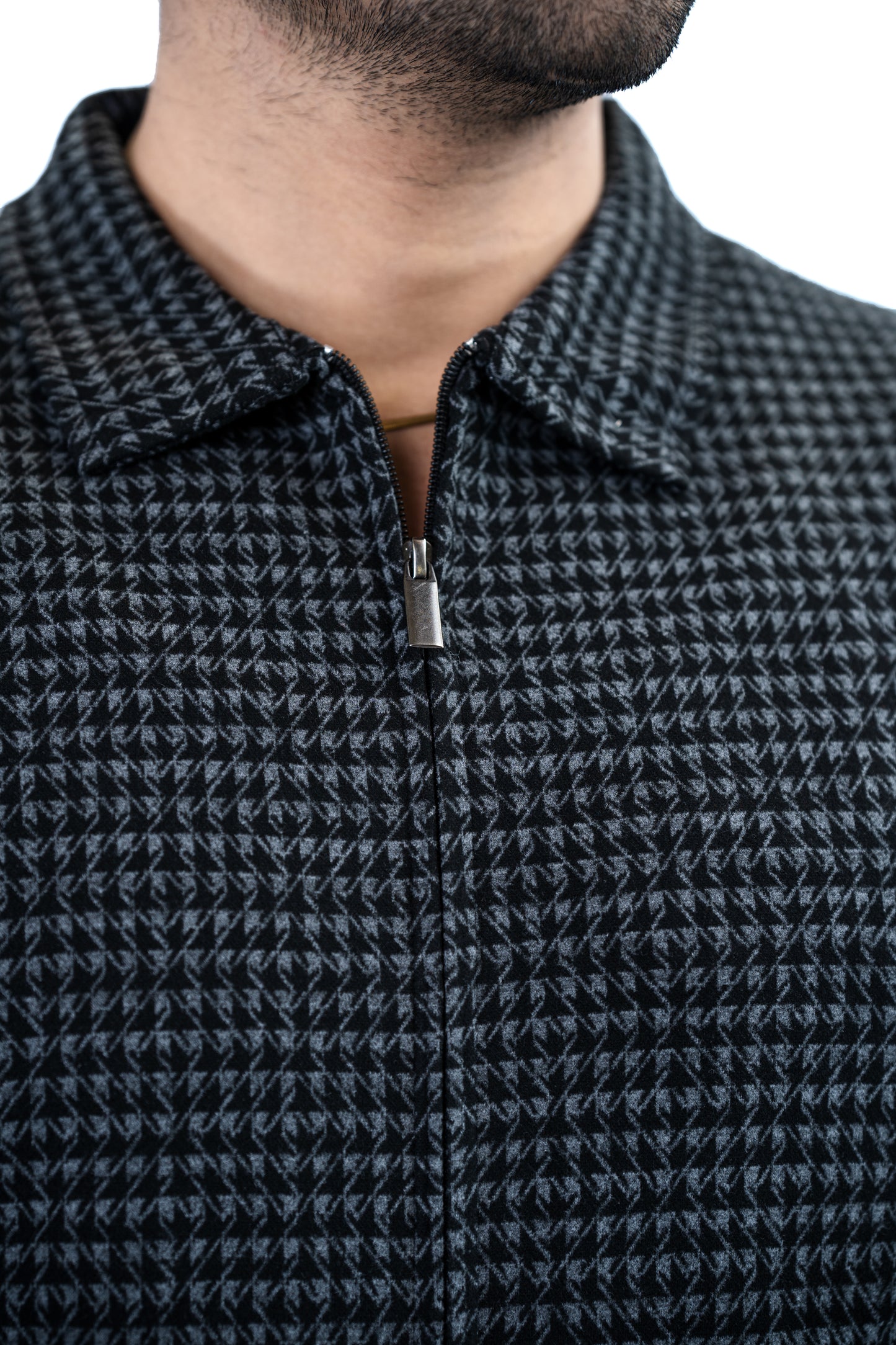 Men’s Checkered Zip Jacket – Charcoal Grey