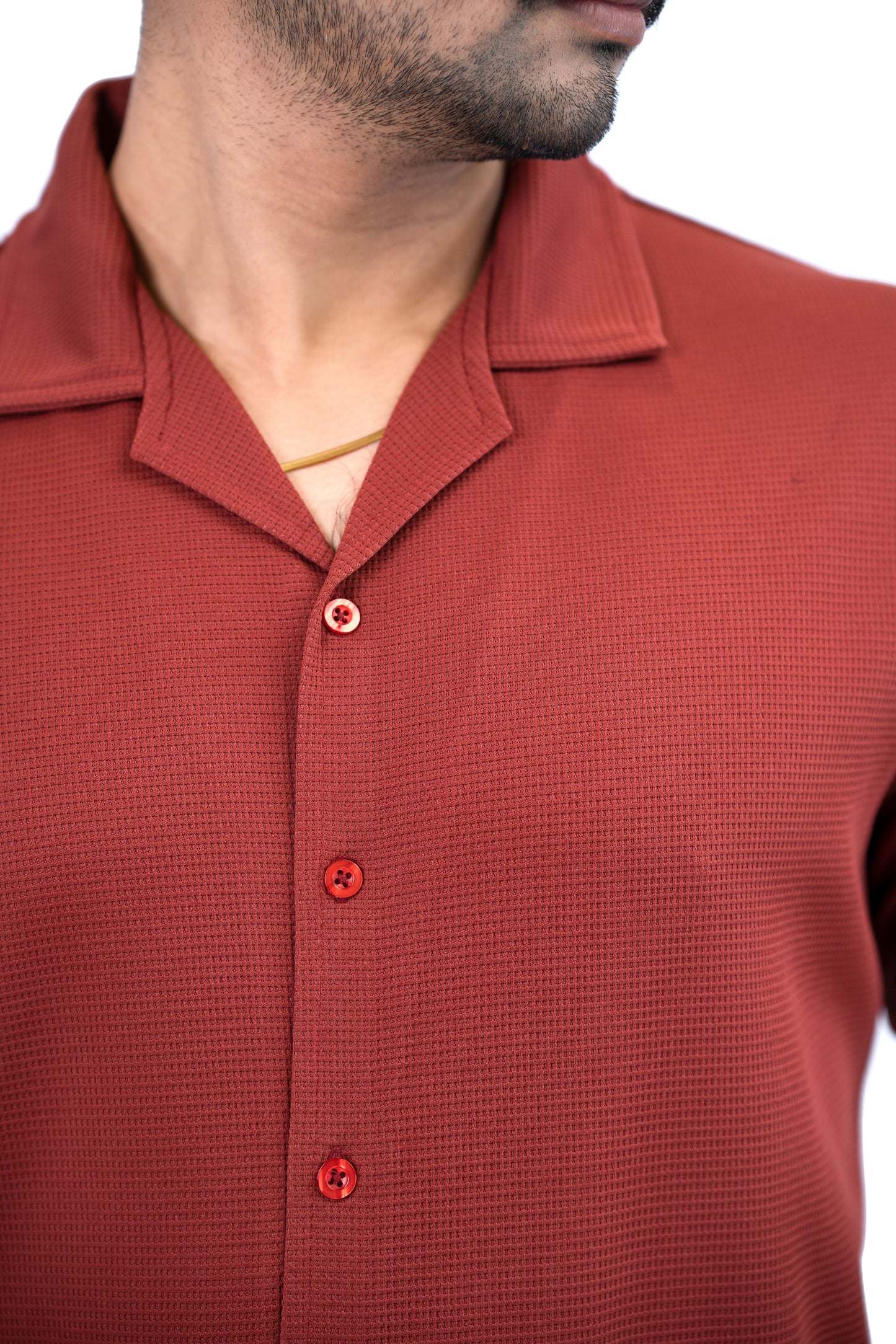 Men's Cuban Collar Shirt – Red | Cotton-Polyester / Knit Blend