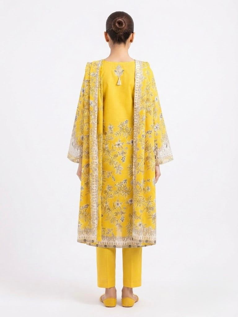 Sunshine Yellow Floral 3-Piece Lawn Suit