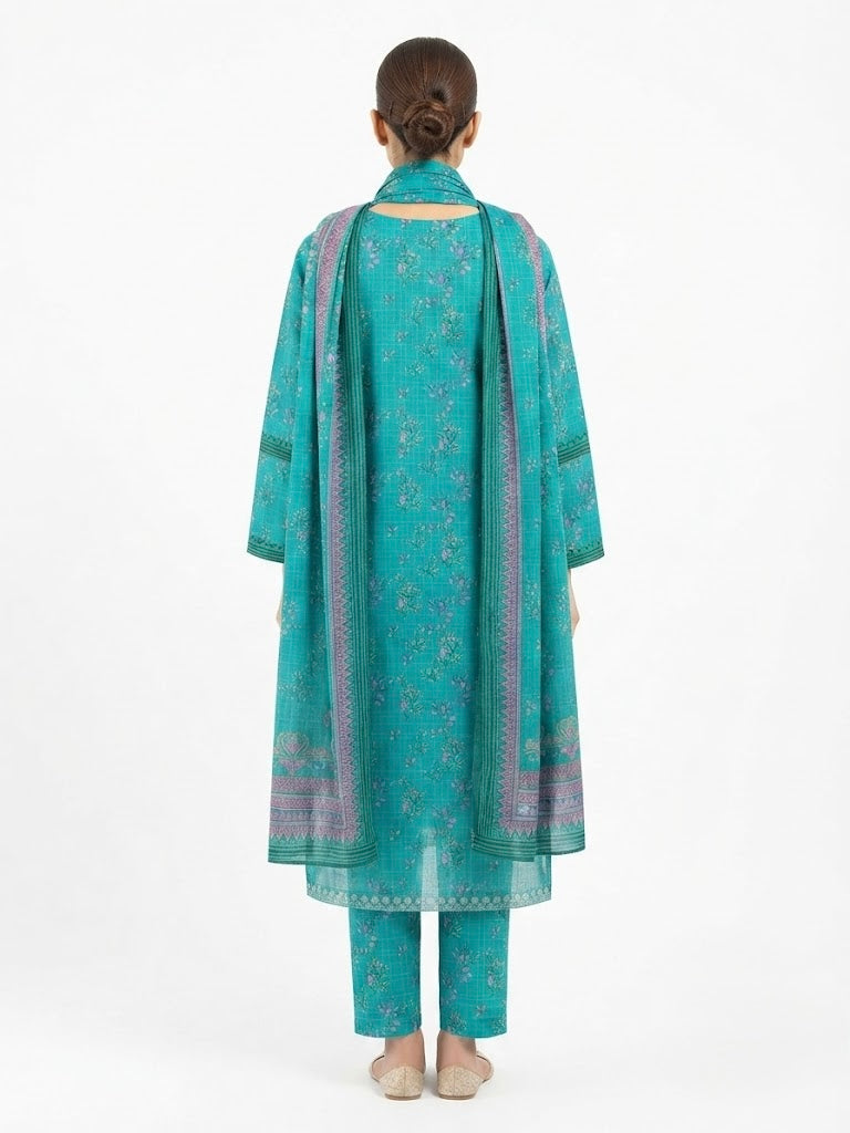 Graceful Teal Printed 3-Piece Lawn Suit