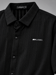 Men's Black Textured Half Sleeve Shirt