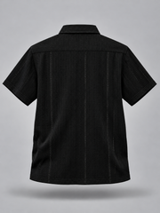 Men's Black Textured Half Sleeve Shirt