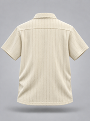 Men's Cream Textured Half Sleeve Shirt