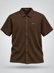 Men's Brown Textured Half Sleeve Shirt