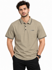 Beige Fine-Stripe Contrast Polo