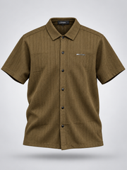 Men's Olive Khaki Textured Half Sleeve Shirt