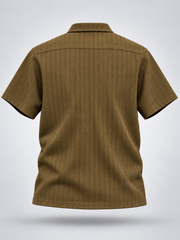 Men's Olive Khaki Textured Half Sleeve Shirt
