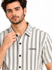 Men’s Off-White Vertical Stripe Short Sleeve Shirt