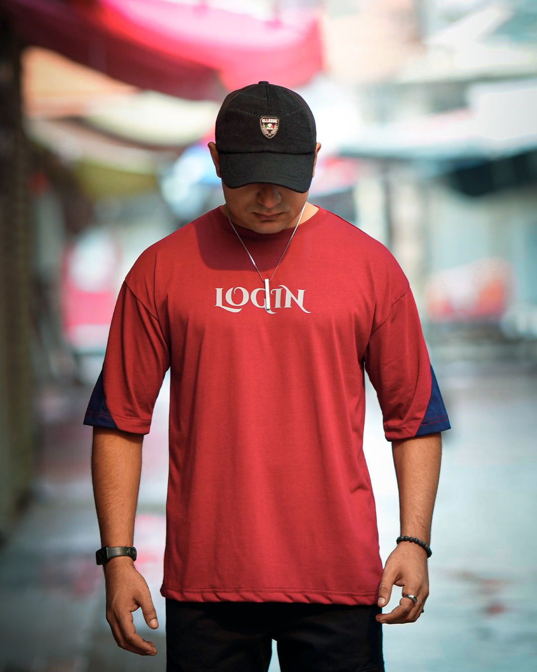 Login Drop Shoulder Red Printed T-Shirts