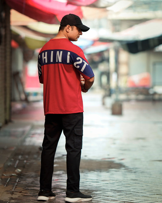 Login Drop Shoulder Red Printed T-Shirts