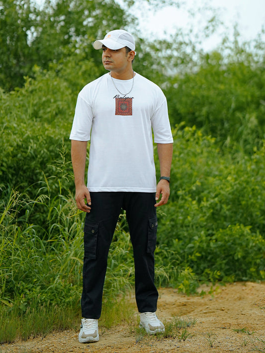 Login Drop Shoulder White Printed T-Shirts