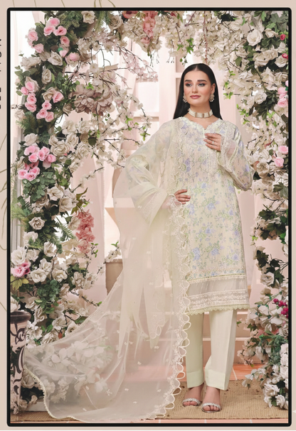 Stitched Embroidered Hira Cotton Lawn Suit