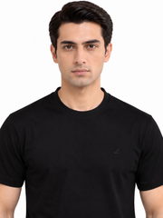 Black crew neck T-shirt detail