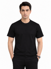 Black crew neck T-shirt front view