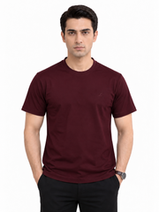 Burgundy crew neck T-shirt front view