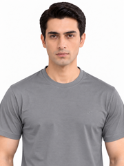 Grey crew neck T-shirt detail