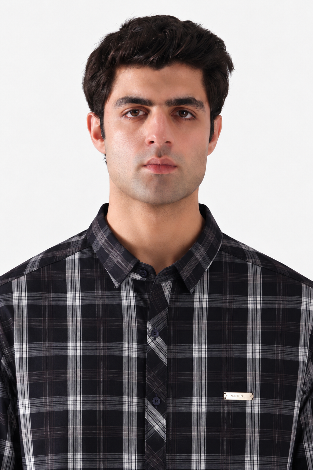 Black and grey checkered shirt close-up