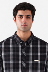 Black and grey checkered shirt close-up
