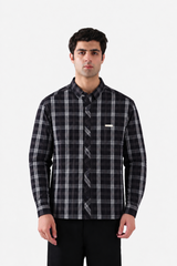 Black and grey checkered shirt full front view