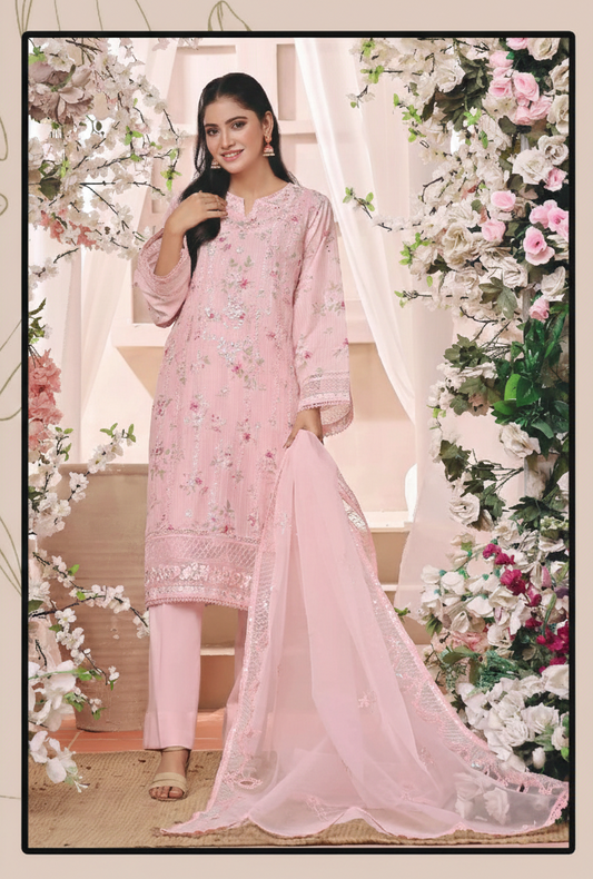 Stitched Embroidered Hira Cotton Lawn Suit