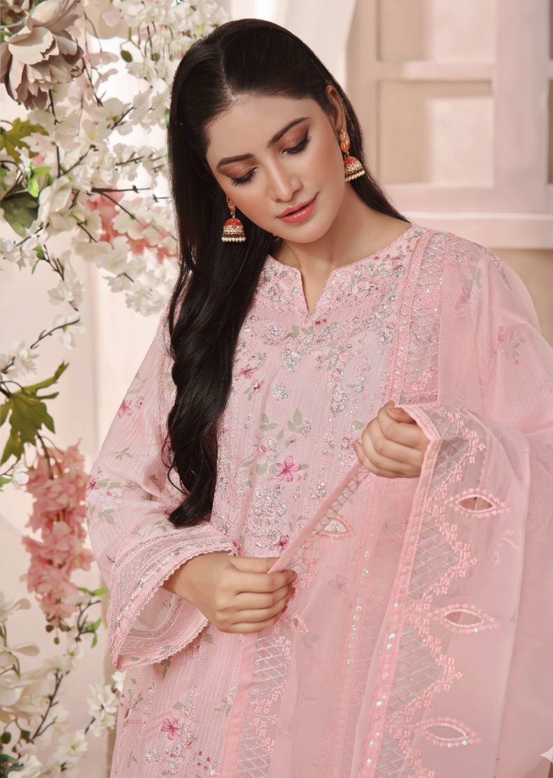 Stitched Embroidered Hira Cotton Lawn Suit