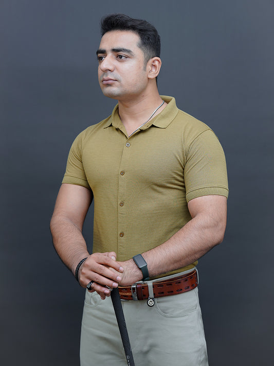 Login Camel Brown Polo Front Open Tshirt