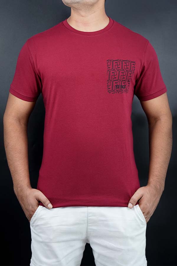 Login Maroon Printed Lycra T-Shirt