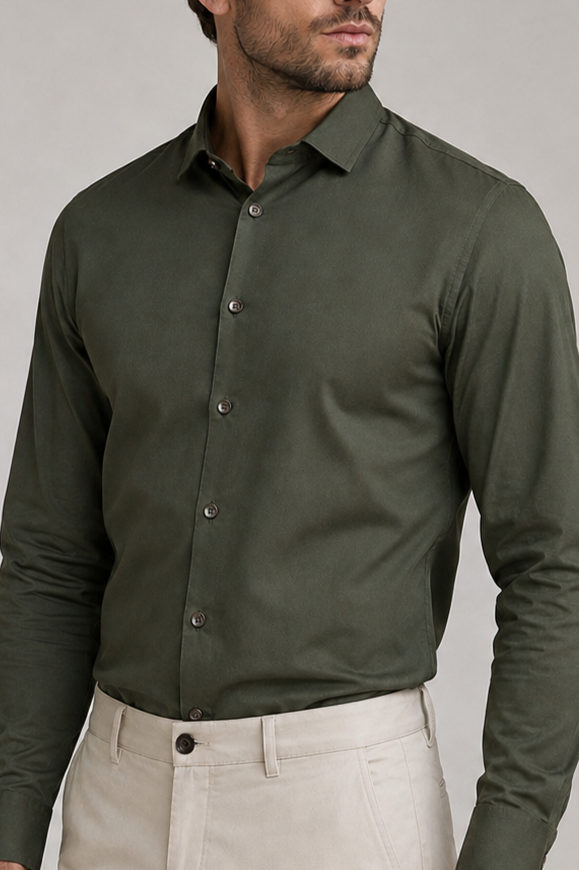 Men’s Olive Green Formal Shirt – Full Sleeve