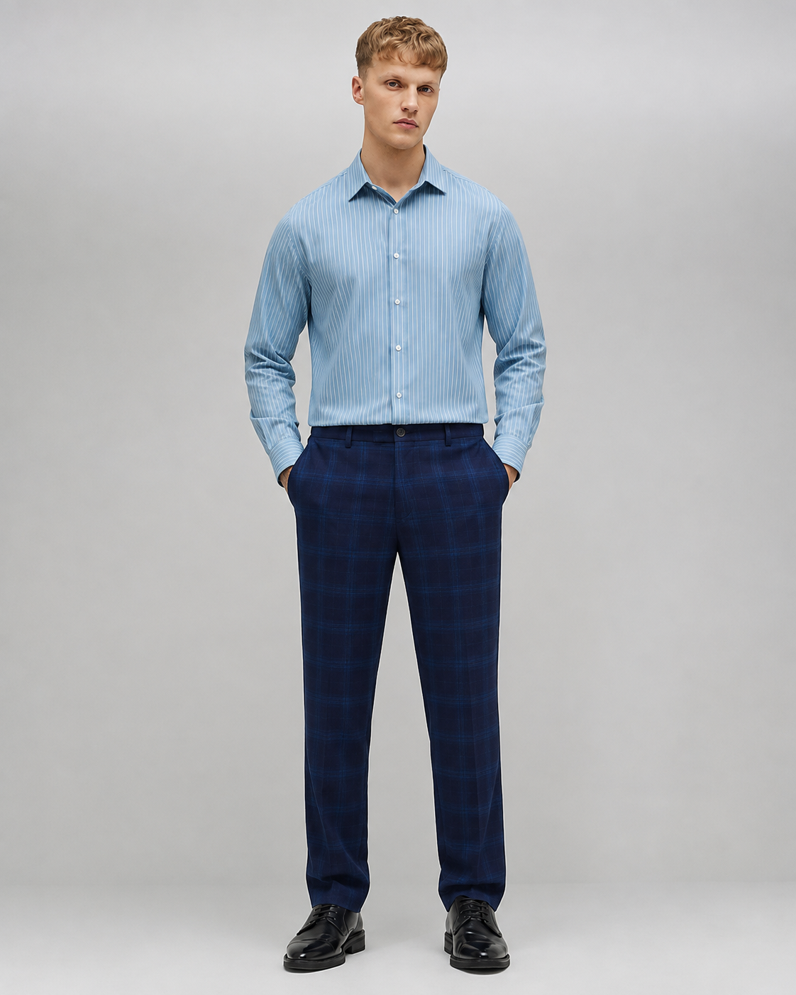 Men’s Light Blue Striped Formal Shirt – Full Sleeve