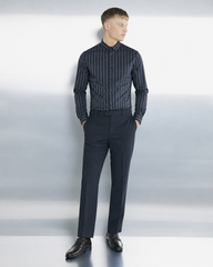 Men’s Navy Blue Striped Formal Shirt – Full Sleeve