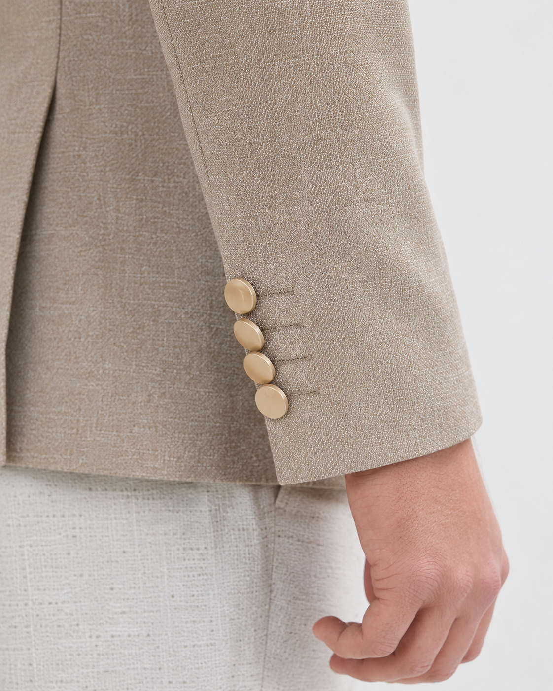 Dark Beige Textured Slim Fit Blazer