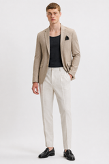 Dark Beige Textured Slim Fit Blazer