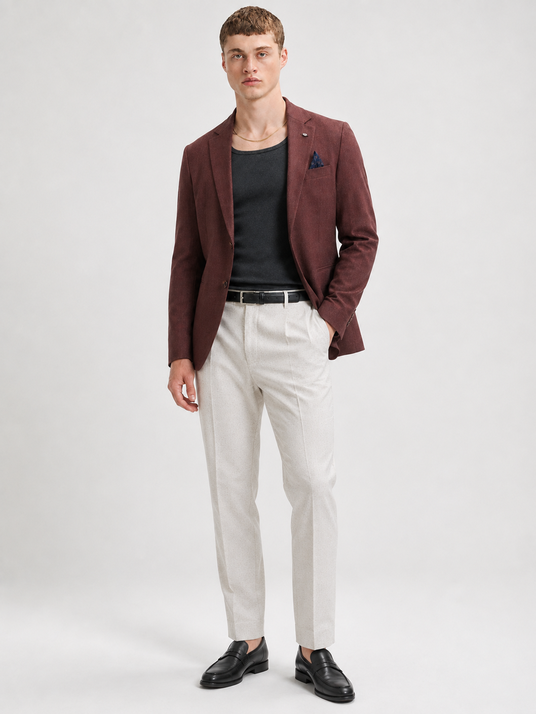 Maroon Textured Slim Fit Blazer