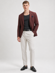 Maroon Textured Slim Fit Blazer